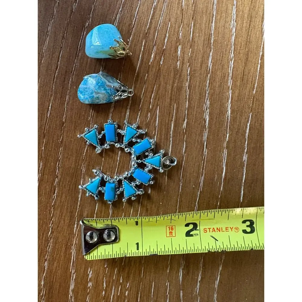 Blue Stone Pendant Lot Southwest Style Silver Tone 3 Pc Costume Jewelry